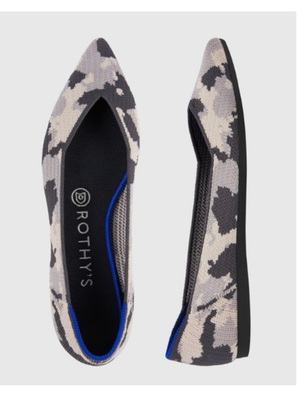 Rothy’s The Point Flats Womens 7.5 Ash Camo Gray Knit Pointed Toe Retired